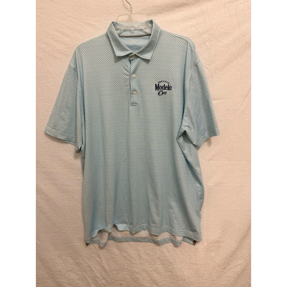 Johnnie-O Mens XL Modelo Oro Performance Polo Shirt Blue Geometric Print Golf